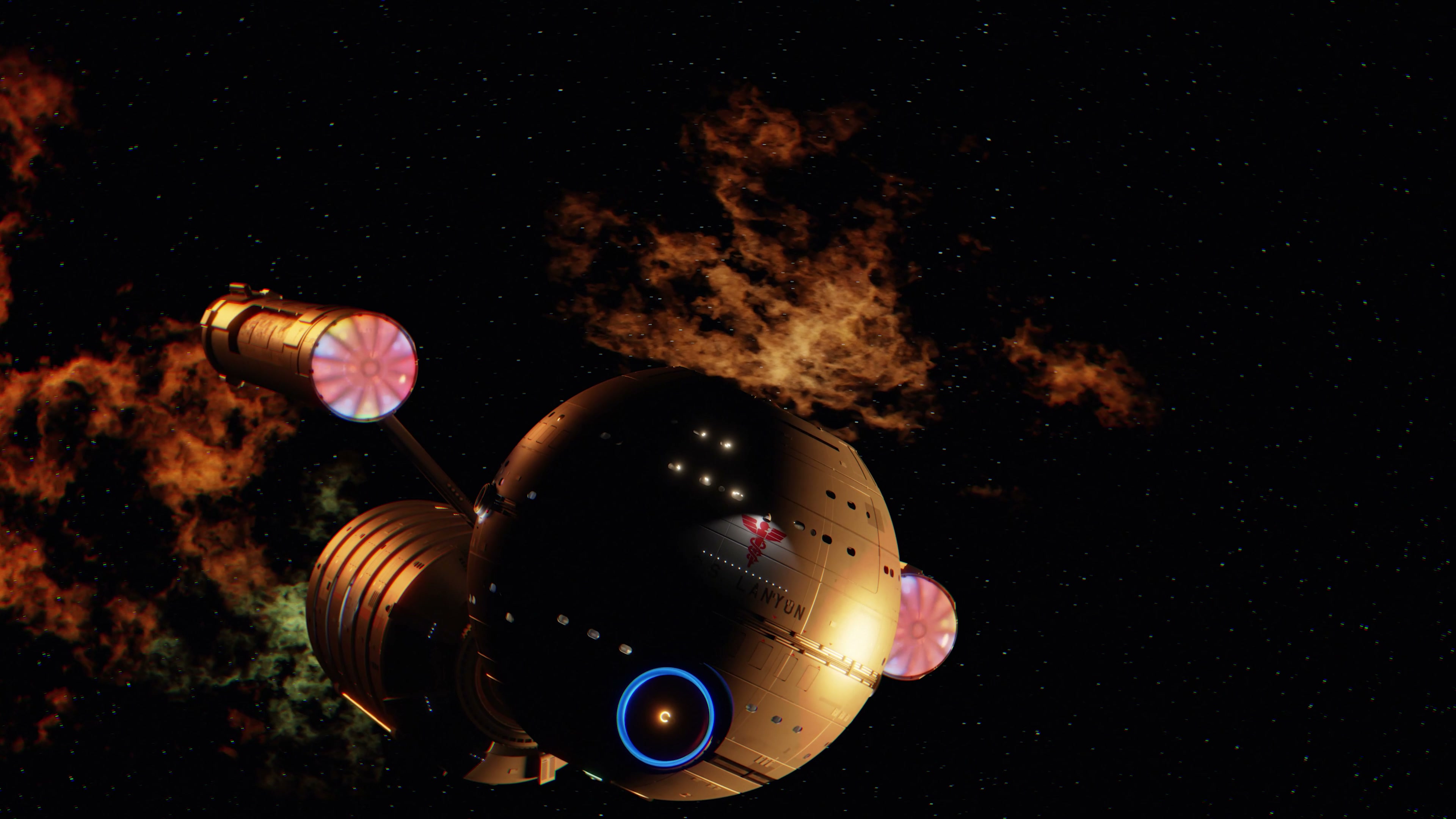 USS Lanyun — Daedalus-class amid battle fire
