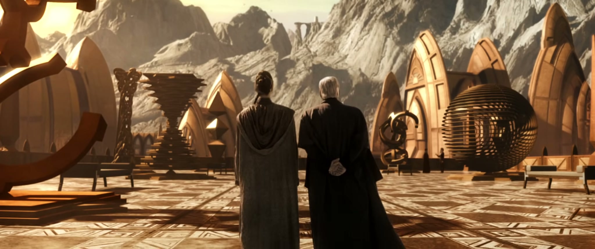 Soval and T'Lera overlook the plaza