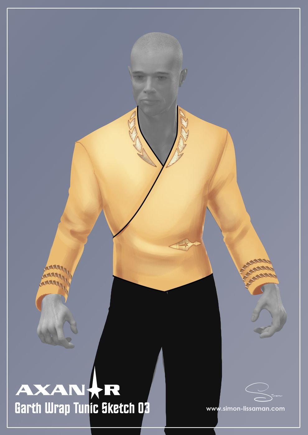 Recovered garth wrap tunic artifact — Garth Wrap Tunic Pass 03. Catalogued by the Memory Alpha Historic Society from the Axanar production archive.