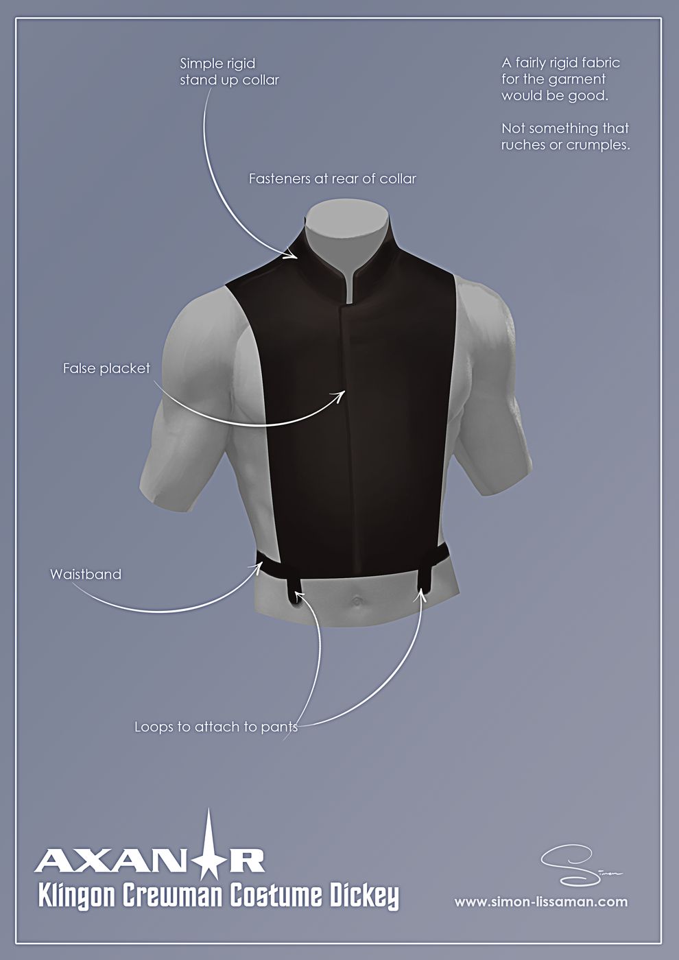 Recovered klingon crew costume design artifact — Klingon Crew Costume Dickey. Catalogued by the Memory Alpha Historic Society from the Axanar production archive.
