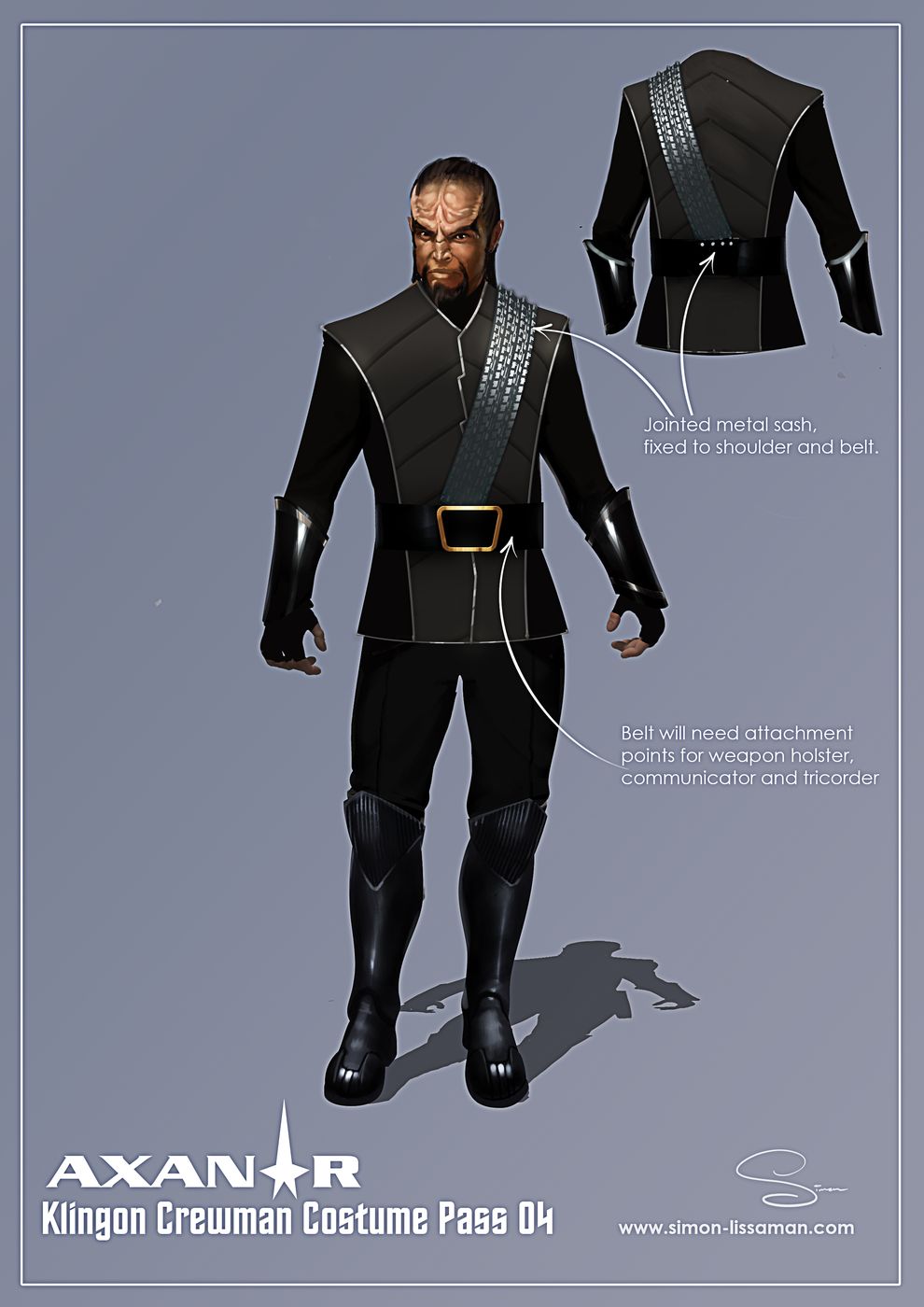 Recovered klingon crew costume design artifact — Klingon Crew Costume pass04. Catalogued by the Memory Alpha Historic Society from the Axanar production archive.