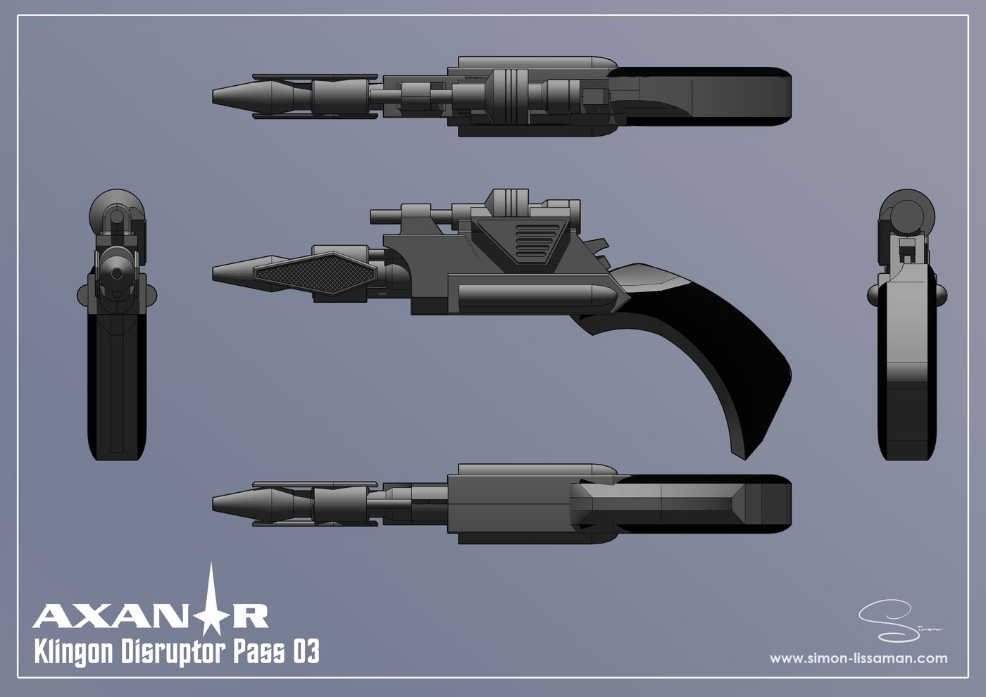 Recovered klingon disruptor design artifact — Klingon Disruptor Pass 03. Catalogued by the Memory Alpha Historic Society from the Axanar production archive.