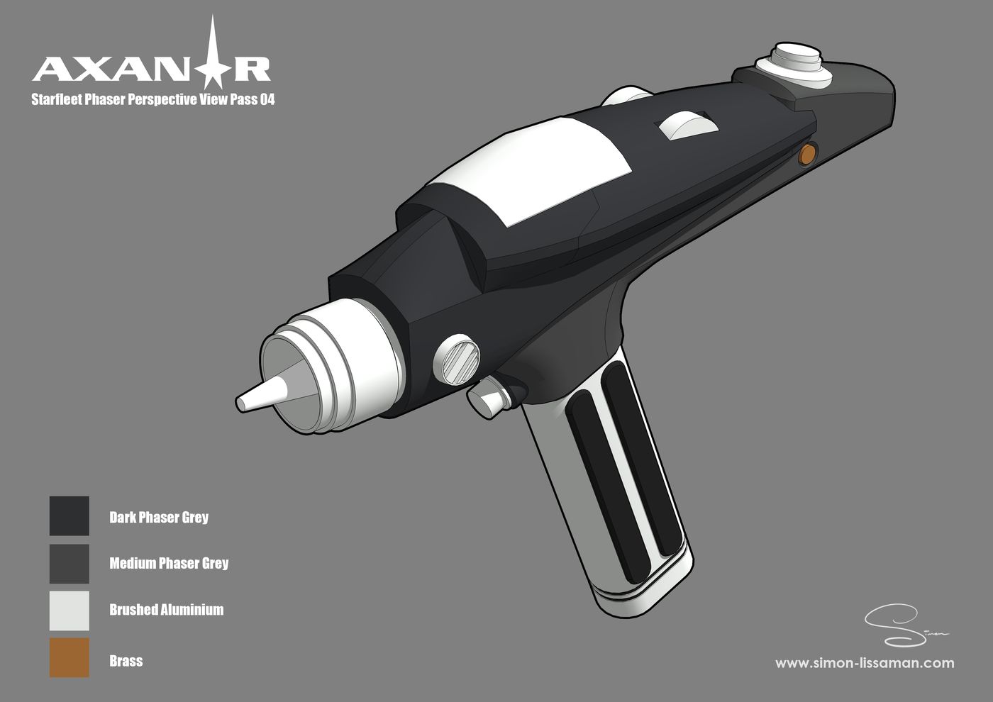 Recovered starfleet phaser design artifact — Starfleet Phaser Perspective Study 04. Catalogued by the Memory Alpha Historic Society from the Axanar production archive.