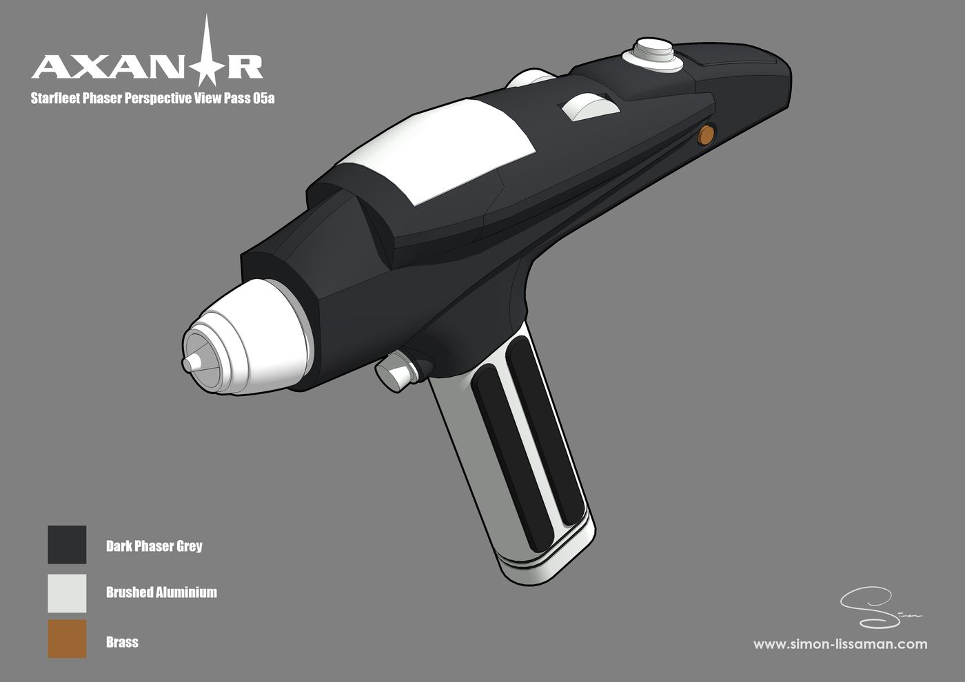Recovered starfleet phaser design artifact — Starfleet Phaser Perspective Study 05a. Catalogued by the Memory Alpha Historic Society from the Axanar production archive.